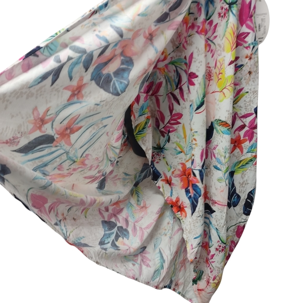 Mynah Floral Halter Asymmetrical Hem Dress Viscose Tropical Faux Wrap Sz M NWT - Picture 5 of 8